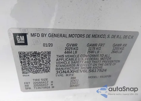 2020 Chevrolet Equinox Fwd Ls from USA, damaged, VIN 3GNAXHEV6LS617524